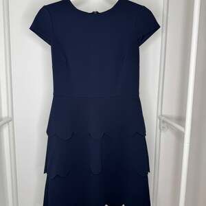 Vince Camuto Navy Blue Scalloped Hem Short Sleeve Cocktail Dress